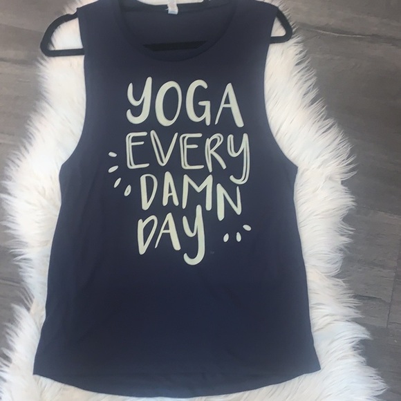Bella Canvas Tops - Yoga Every Damn Day - Yoga Girl - Navy Tank Size Medium
